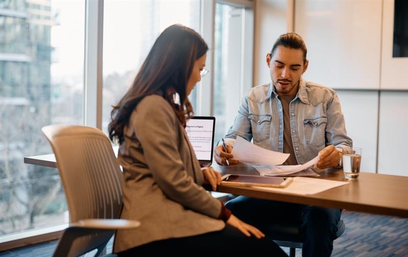 A financial professional meeting with a client.