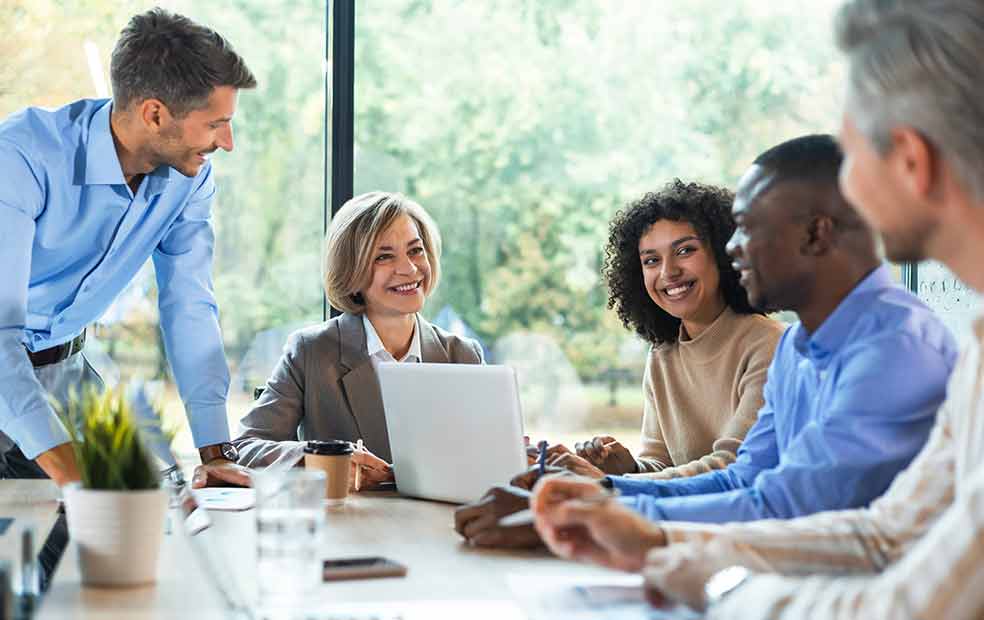 A group of financial advisors having a meeting.