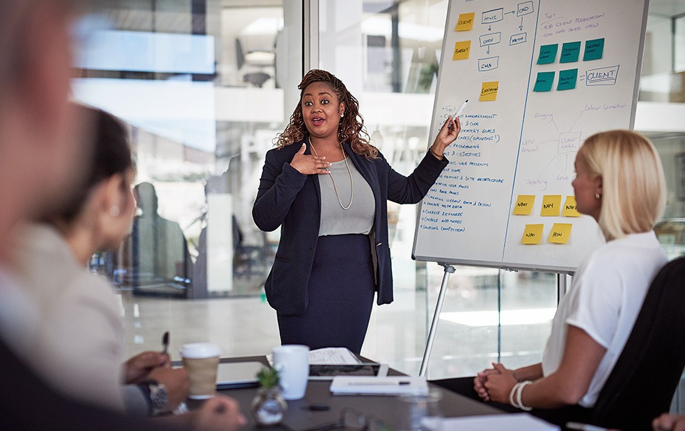 Financial planning office staff working on a workflow