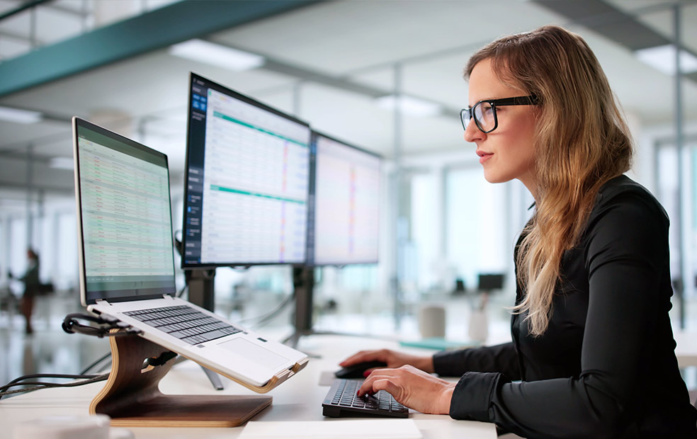 Female advisor using financial software