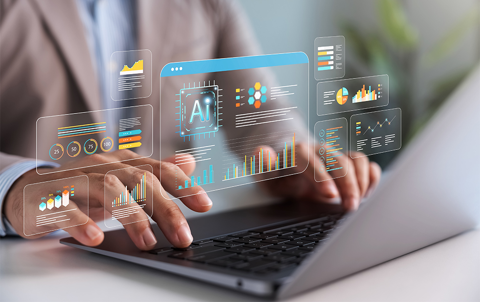 A financial advisor working on a computer.