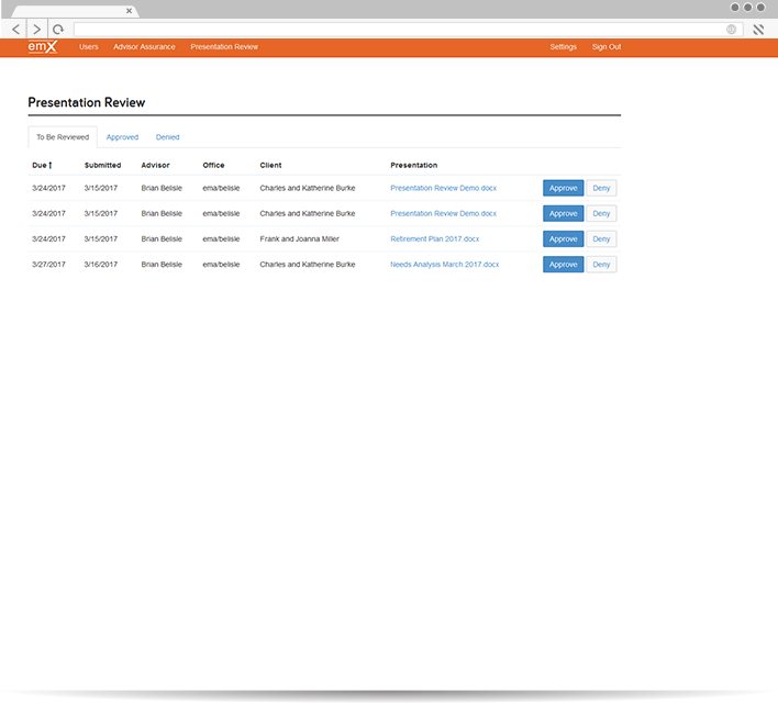 Quickly Review and Approve Advisor Presentations